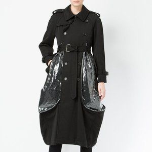 Comme des Garçons Black Bubble Trench Coat With Distressed Clear Plastic Details